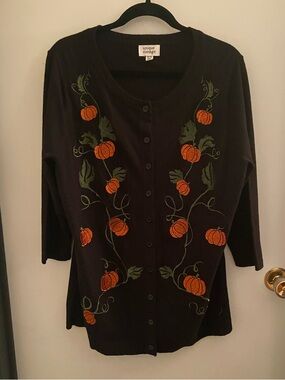Unique Vintage Embroidered Pumpkin Cardigan